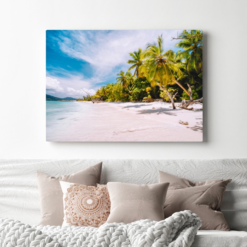Obraz na płótnie tropikalna plaża z palmami – Wallissimo® Obraz na płótnie tropikalna plaża z palmami – Wallissimo®