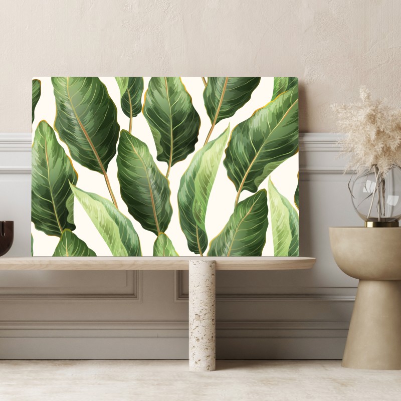 Obraz na płótnie tropikalny wzór z liśćmi bananowca – Wallissimo® Obraz na płótnie tropikalny wzór z liśćmi bananowca – Wallissimo®