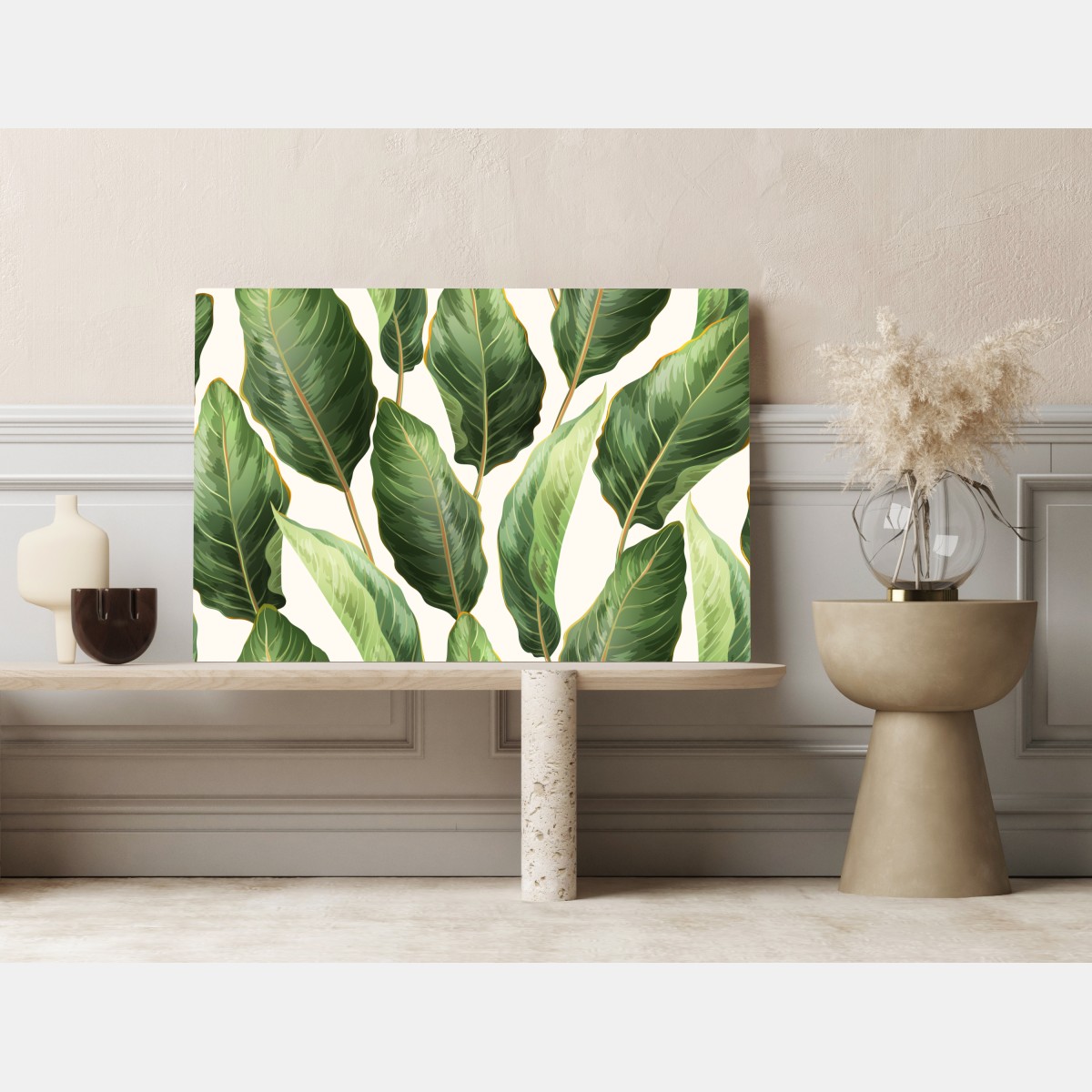 Obraz na płótnie tropikalny wzór z liśćmi bananowca – Wallissimo® Obraz na płótnie tropikalny wzór z liśćmi bananowca – Wallissimo®