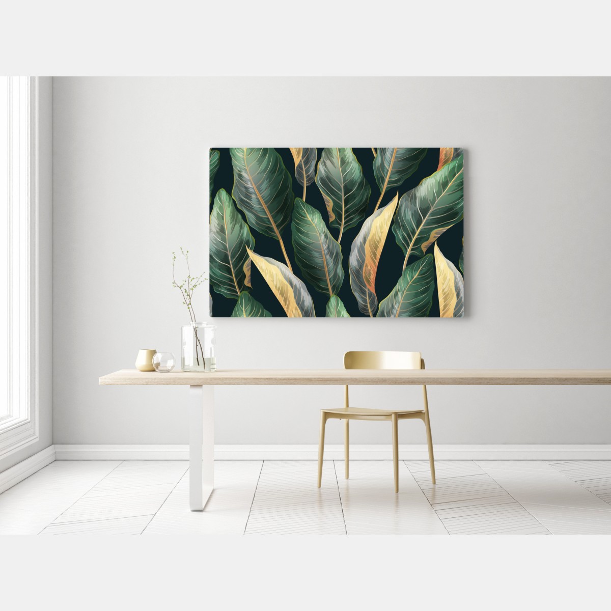 Obraz na płótnie vintage tropikalny wzór z liśćmi – Wallissimo® Obraz na płótnie vintage tropikalny wzór z liśćmi – Wallissimo®