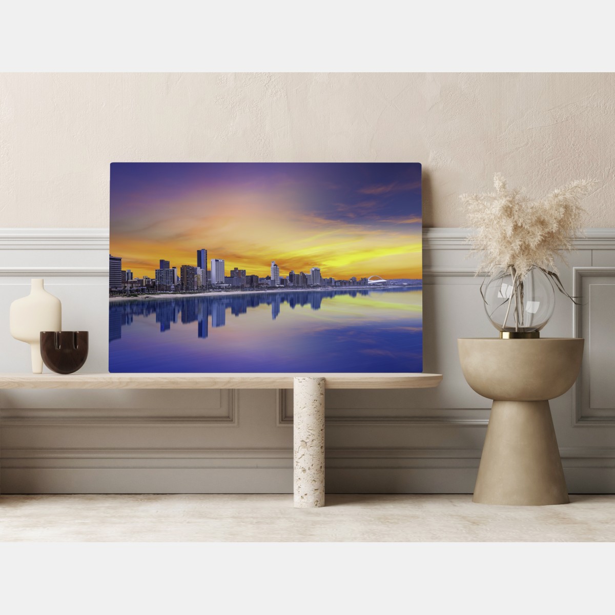 Obraz na płótnie Durban zmierzchowa panorama nad plażą – Wallissimo® Obraz na płótnie Durban zmierzchowa panorama nad plażą – Wallissimo®