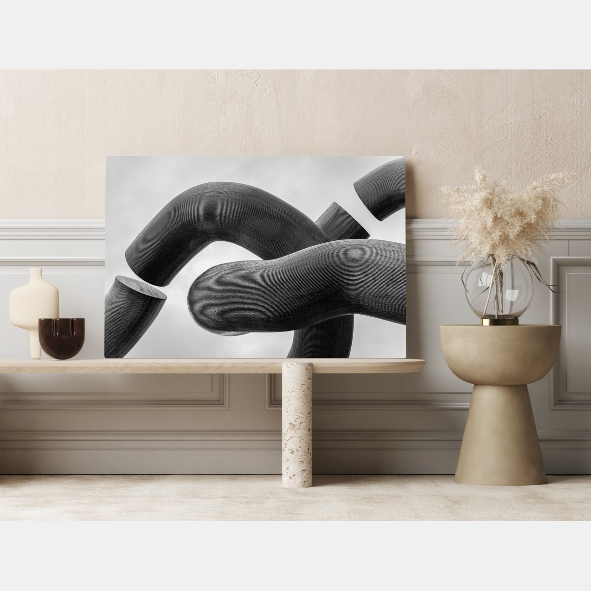 Obraz na płótnie krzywe formy abstrakcyjna rzeźba w odcieniach szarości – Wallissimo® Obraz na płótnie krzywe formy abstrakcyjna rzeźba w odcieniach szarości – Wallissimo®