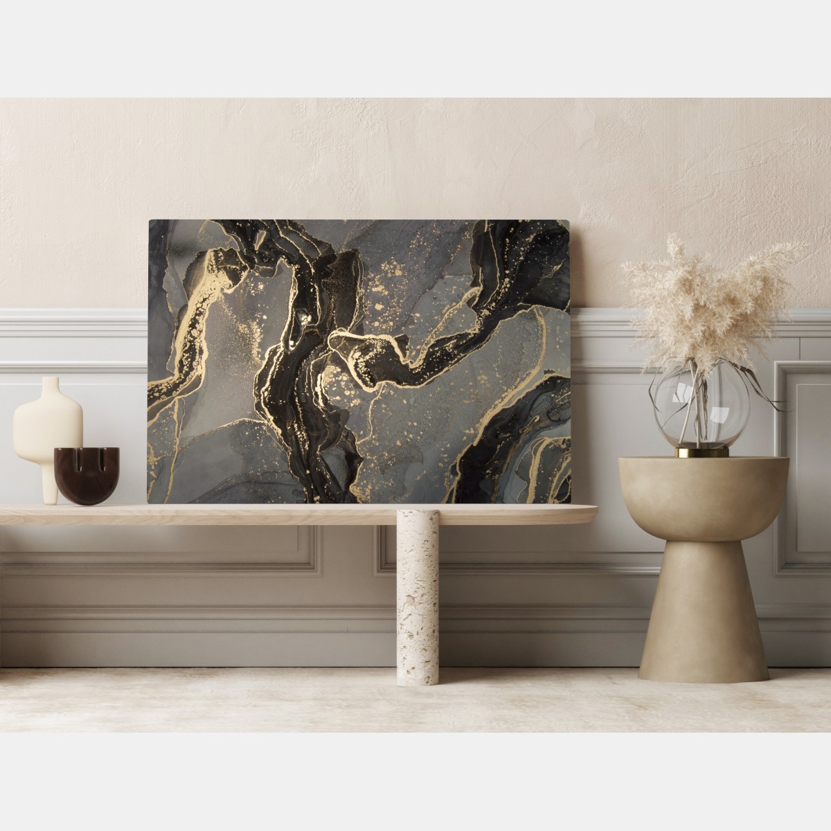 Obraz na płótnie luksusowy czarno-złoty marmur abstrakcyjny – Wallissimo® Obraz na płótnie luksusowy czarno-złoty marmur abstrakcyjny – Wallissimo®