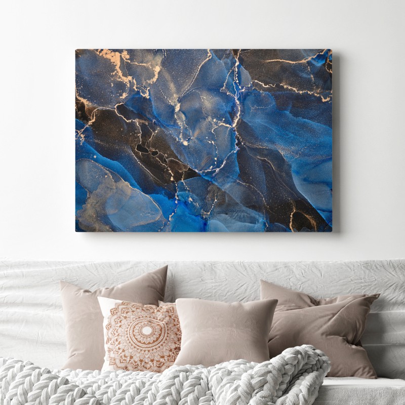 Obraz na płótnie luksusowe niebiesko-złote abstrakcyjne fale – Wallissimo® Obraz na płótnie luksusowe niebiesko-złote abstrakcyjne fale – Wallissimo®