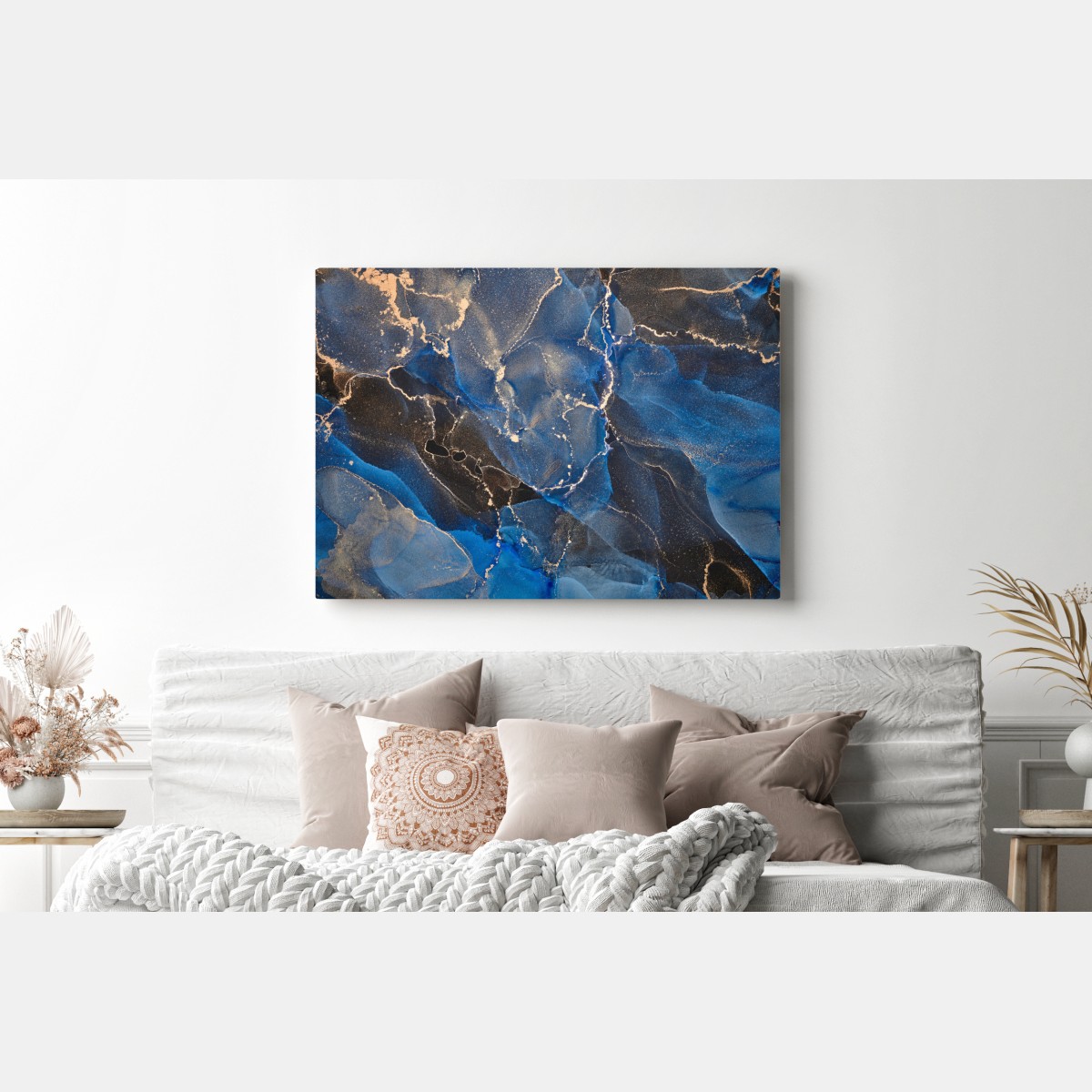 Obraz na płótnie luksusowe niebiesko-złote abstrakcyjne fale – Wallissimo® Obraz na płótnie luksusowe niebiesko-złote abstrakcyjne fale – Wallissimo®