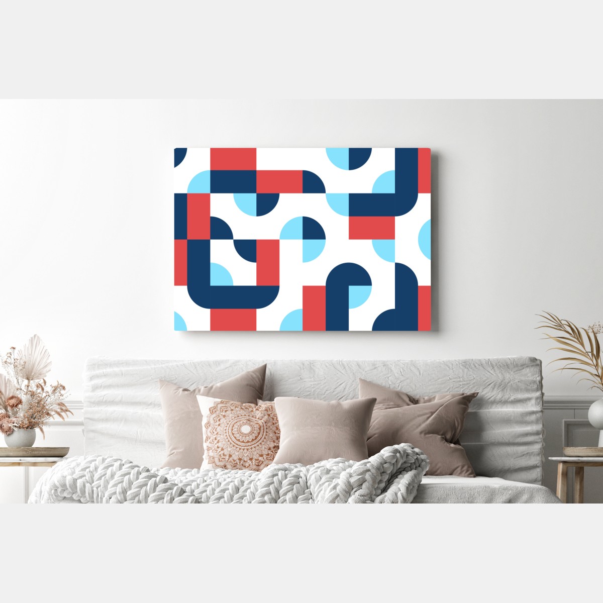 Obraz na płótnie odważny geometryczny wzór w granacie i koralu – Wallissimo® Obraz na płótnie odważny geometryczny wzór w granacie i koralu – Wallissimo®