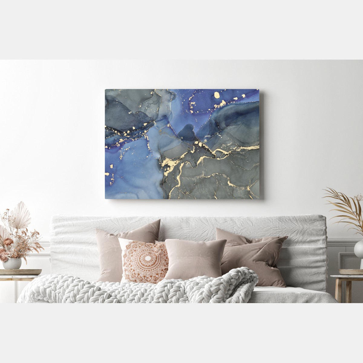 Obraz na płótnie luksusowa niebiesko-złota abstrakcja fluidalna – Wallissimo® Obraz na płótnie luksusowa niebiesko-złota abstrakcja fluidalna – Wallissimo®
