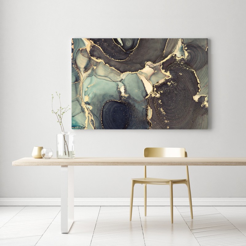 Obraz na płótnie turkusowo-złota abstrakcja w technice alcohol ink