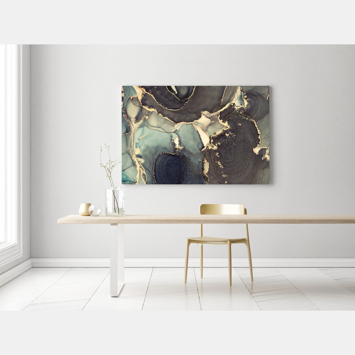 Obraz na płótnie turkusowo-złota abstrakcja w technice alcohol ink – Wallissimo® Obraz na płótnie turkusowo-złota abstrakcja w technice alcohol ink – Wallissimo®