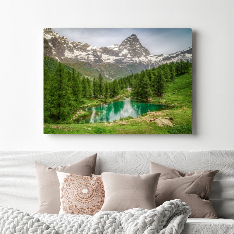Obraz na płótnie błękitne jezioro przy Cervinia – Wallissimo® Obraz na płótnie błękitne jezioro przy Cervinia – Wallissimo®