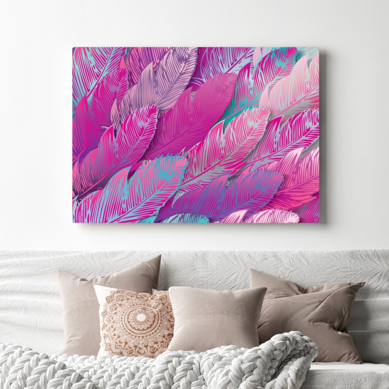 Obraz na płótnie iryzujący różowy wzór piór – Wallissimo®