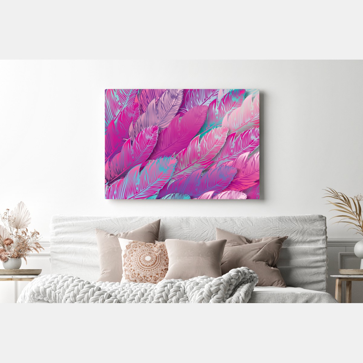 Obraz na płótnie iryzujący różowy wzór piór – Wallissimo®