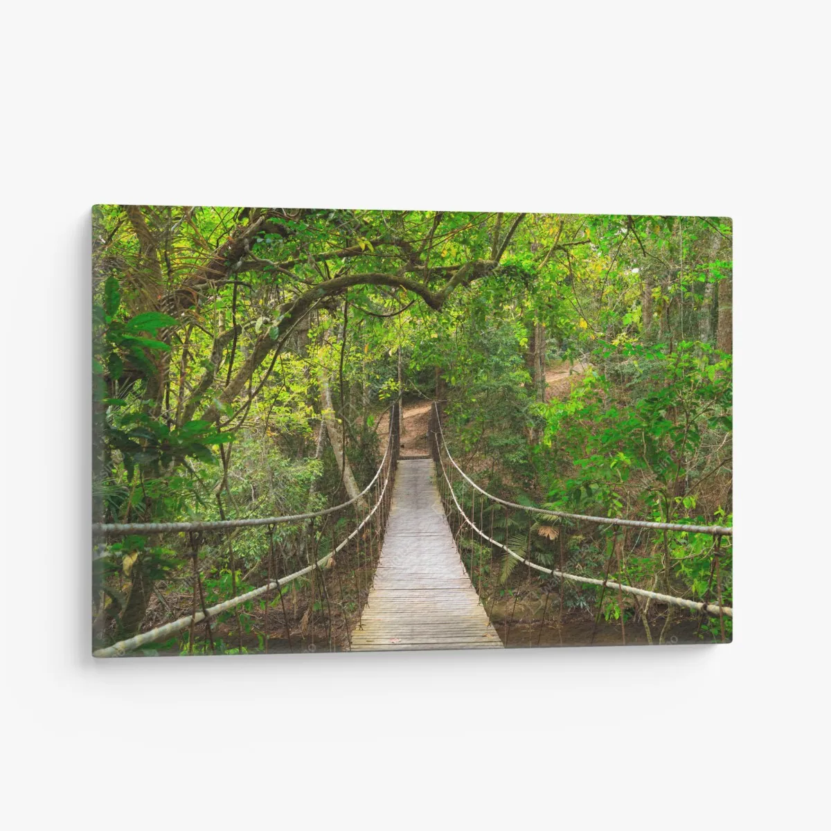 Obraz na płótnie wiszący drewniany most w zielonym lesie – Wallissimo® Obraz na płótnie wiszący drewniany most w zielonym lesie – Wallissimo®