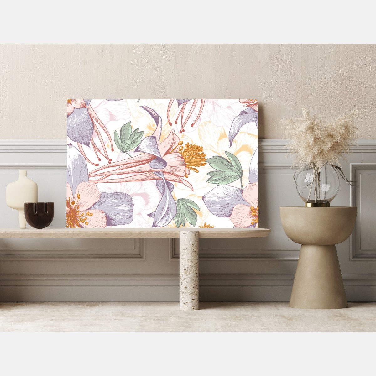 Obraz na płótnie delikatne pastelowe kwiaty w stylu botanicznym – Wallissimo® Obraz na płótnie delikatne pastelowe kwiaty w stylu botanicznym – Wallissimo®