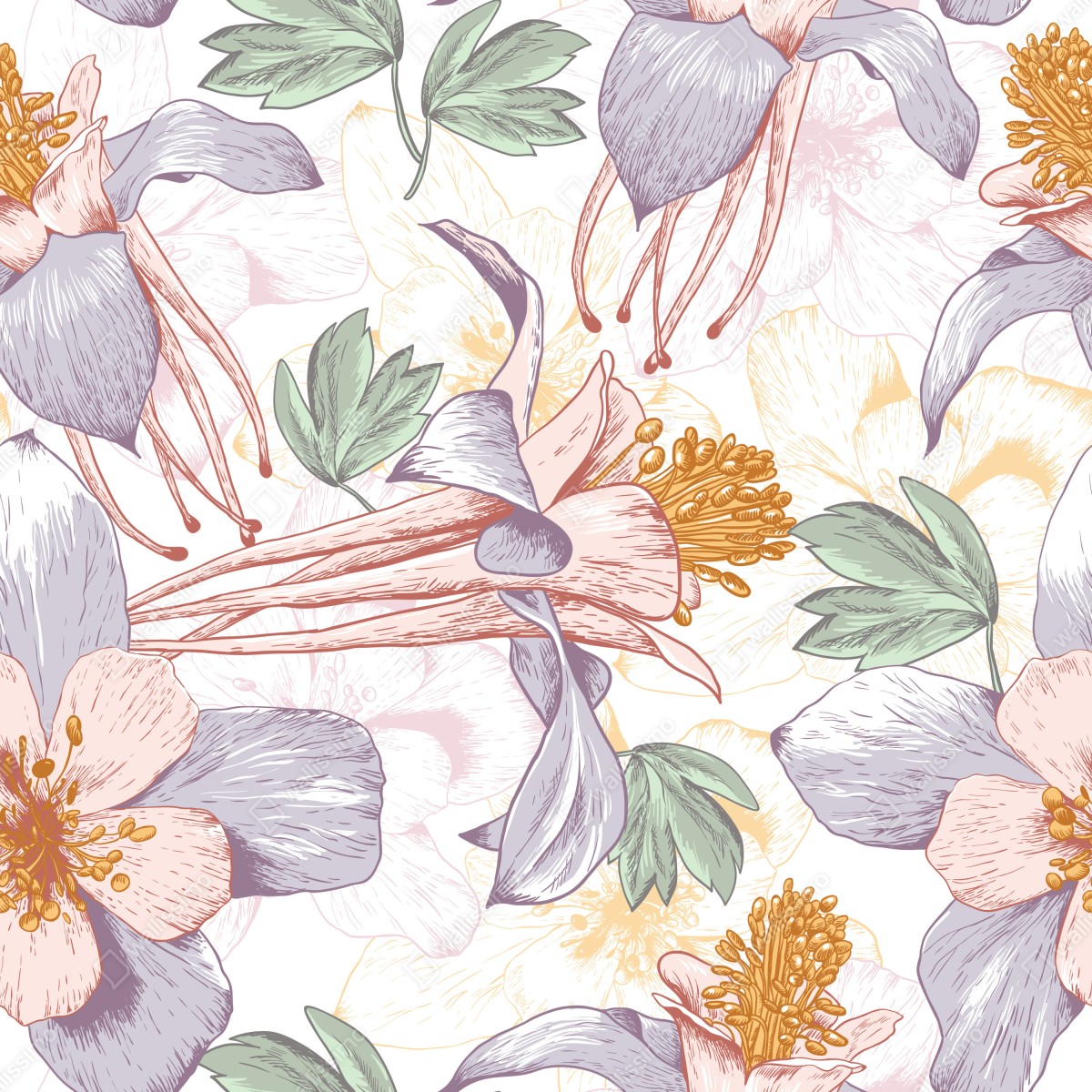 Obraz na płótnie delikatne pastelowe kwiaty w stylu botanicznym – Wallissimo® Obraz na płótnie delikatne pastelowe kwiaty w stylu botanicznym – Wallissimo®