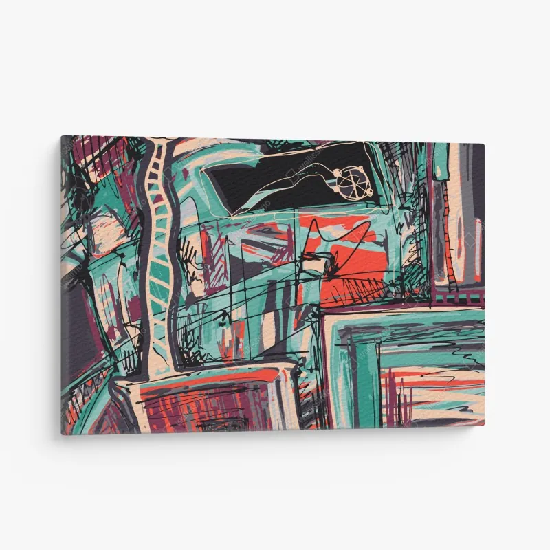 Obraz na płótnie turkusowo-koralowa abstrakcyjna kompozycja