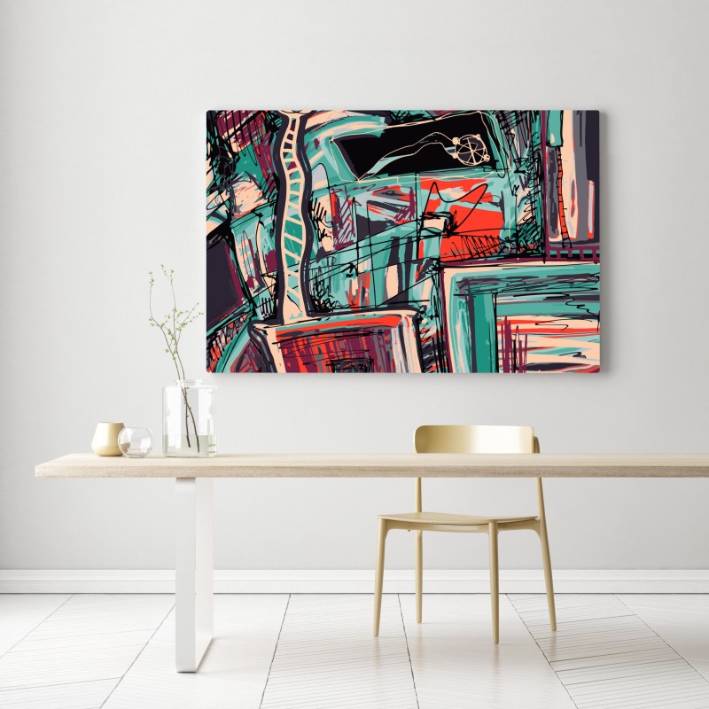 Obraz na płótnie turkusowo-koralowa abstrakcyjna kompozycja – Wallissimo® Obraz na płótnie turkusowo-koralowa abstrakcyjna kompozycja – Wallissimo®