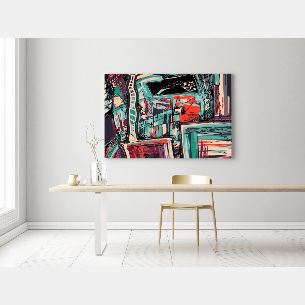 Obraz na płótnie turkusowo-koralowa abstrakcyjna kompozycja – Wallissimo® Obraz na płótnie turkusowo-koralowa abstrakcyjna kompozycja – Wallissimo®