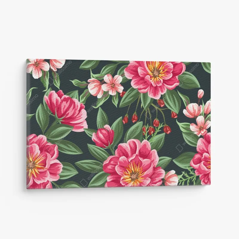 Obraz na płótnie różowy wzór kwiatowy w stylu akwareli na ciemnym tle