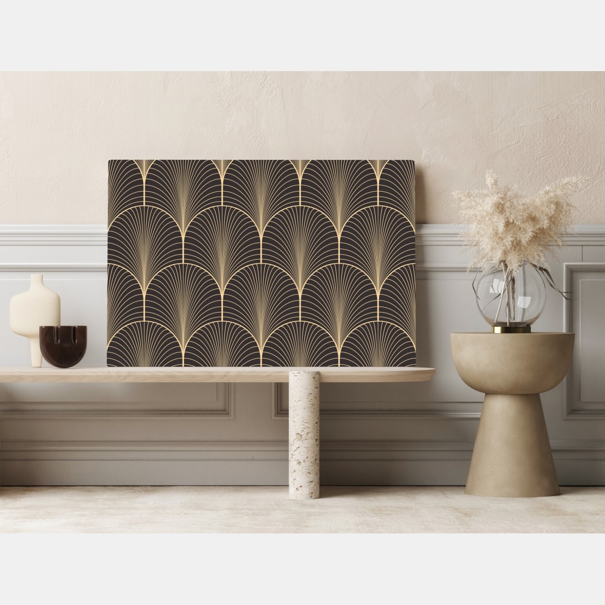 Obraz na płótnie art deco złoty wzór wachlarza – Wallissimo® Obraz na płótnie art deco złoty wzór wachlarza – Wallissimo®