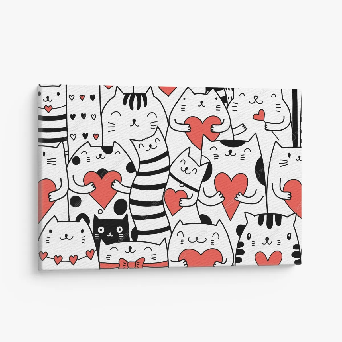 Obraz na płótnie urocze koty z sercami wzór – Wallissimo® Obraz na płótnie urocze koty z sercami wzór – Wallissimo®