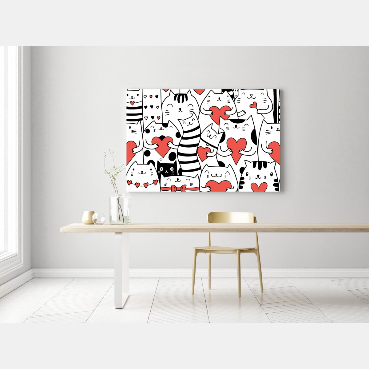 Obraz na płótnie urocze koty z sercami wzór – Wallissimo® Obraz na płótnie urocze koty z sercami wzór – Wallissimo®