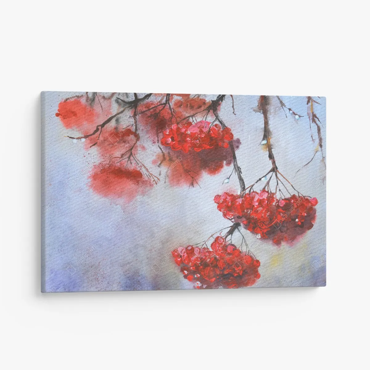 Obraz na płótnie akwarela czerwonych jagód na gałęziach – Wallissimo® Obraz na płótnie akwarela czerwonych jagód na gałęziach – Wallissimo®