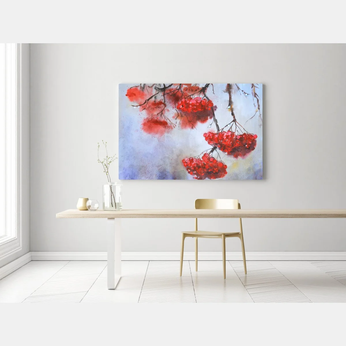 Obraz na płótnie akwarela czerwonych jagód na gałęziach – Wallissimo® Obraz na płótnie akwarela czerwonych jagód na gałęziach – Wallissimo®
