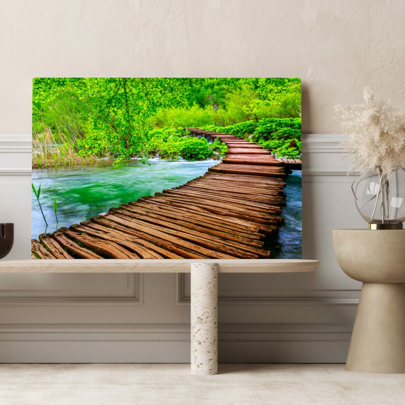 Obraz na płótnie spokojna zielona kładka nad rzeką – Wallissimo® Obraz na płótnie spokojna zielona kładka nad rzeką – Wallissimo®
