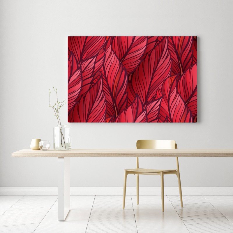 Obraz na płótnie czerwony botaniczny wzór liści – Wallissimo® Obraz na płótnie czerwony botaniczny wzór liści – Wallissimo®