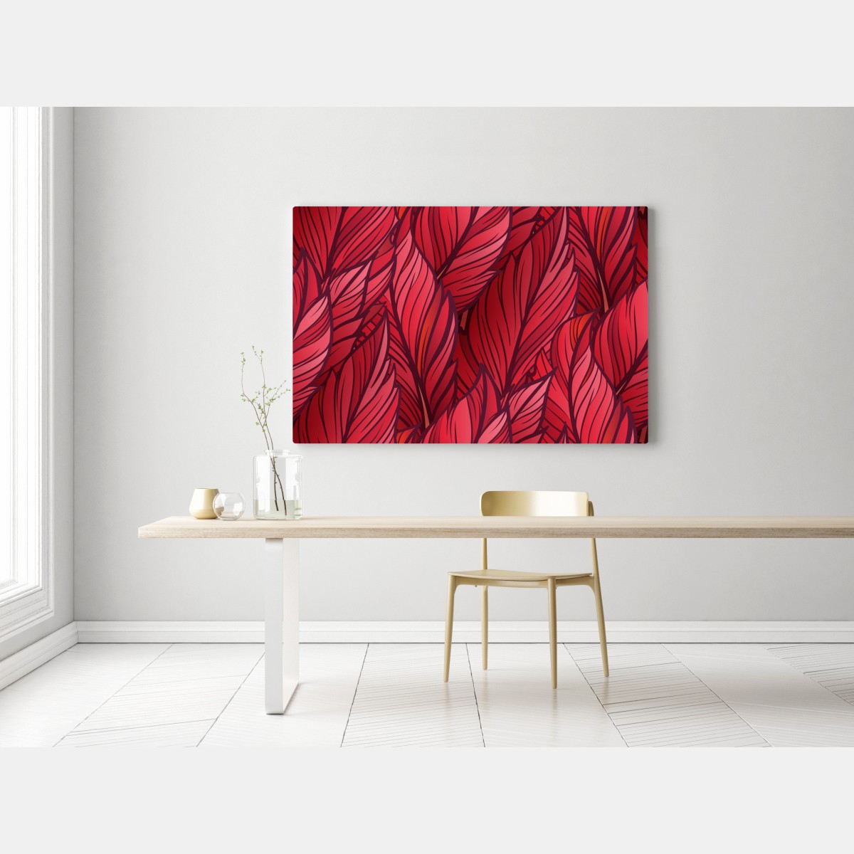Obraz na płótnie czerwony botaniczny wzór liści – Wallissimo® Obraz na płótnie czerwony botaniczny wzór liści – Wallissimo®