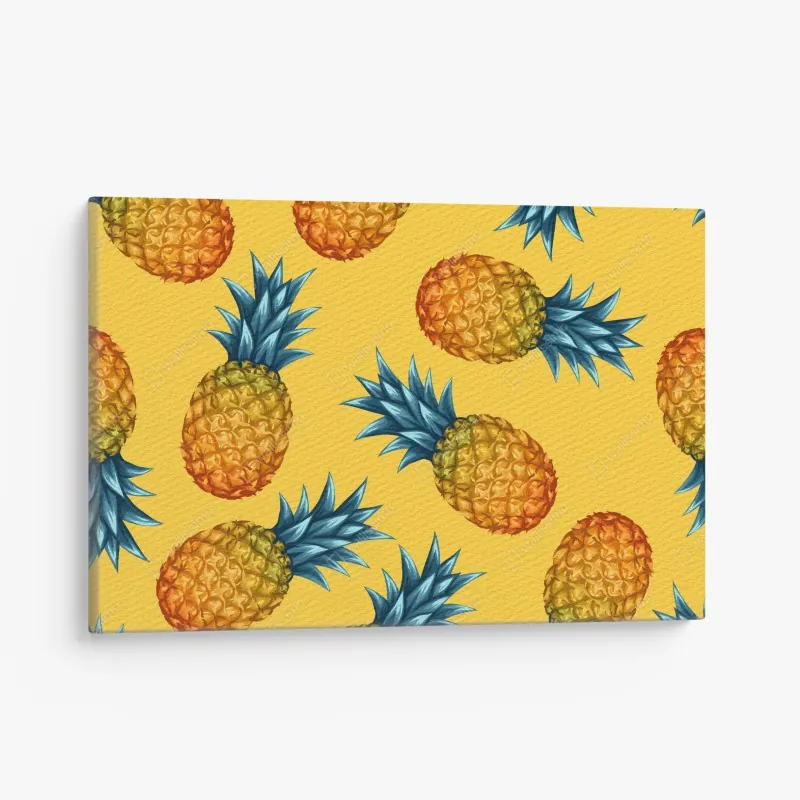 Obraz na płótnie tropikalny wzór z ananasami na żółtym tle