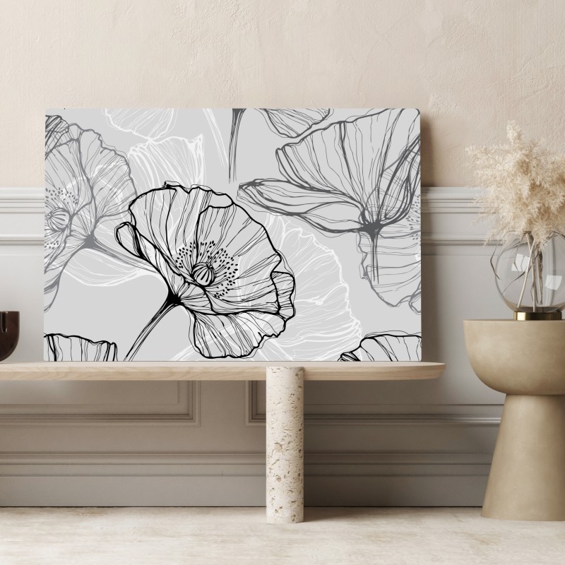 Obraz na płótnie delikatny szary mak w rysunku liniowym – Wallissimo® Obraz na płótnie delikatny szary mak w rysunku liniowym – Wallissimo®