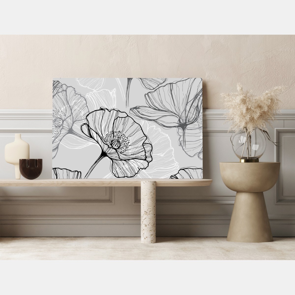 Obraz na płótnie delikatny szary mak w rysunku liniowym – Wallissimo® Obraz na płótnie delikatny szary mak w rysunku liniowym – Wallissimo®