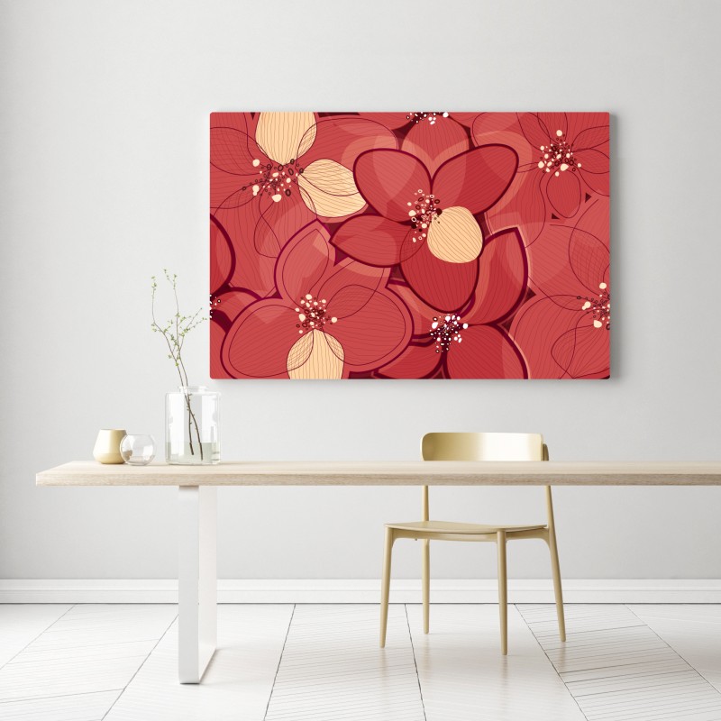 Obraz na płótnie czerwony kwiatowy wzór z beżowymi środkami – Wallissimo® Obraz na płótnie czerwony kwiatowy wzór z beżowymi środkami – Wallissimo®