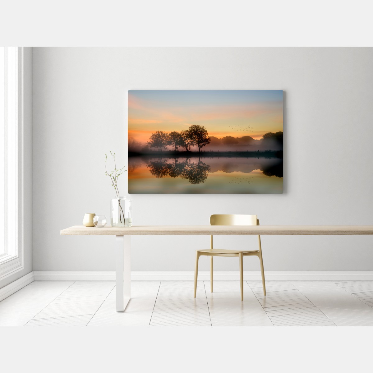 Obraz na płótnie mglisty jesienny wschód słońca nad Angielską wsią – Wallissimo® Obraz na płótnie mglisty jesienny wschód słońca nad Angielską wsią – Wallissimo®