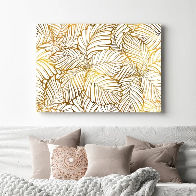Obraz na płótnie złote liście w stylu line art – Wallissimo®