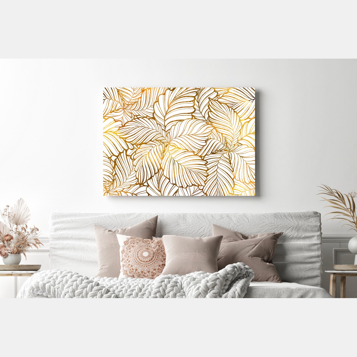 Obraz na płótnie złote liście w stylu line art – Wallissimo®