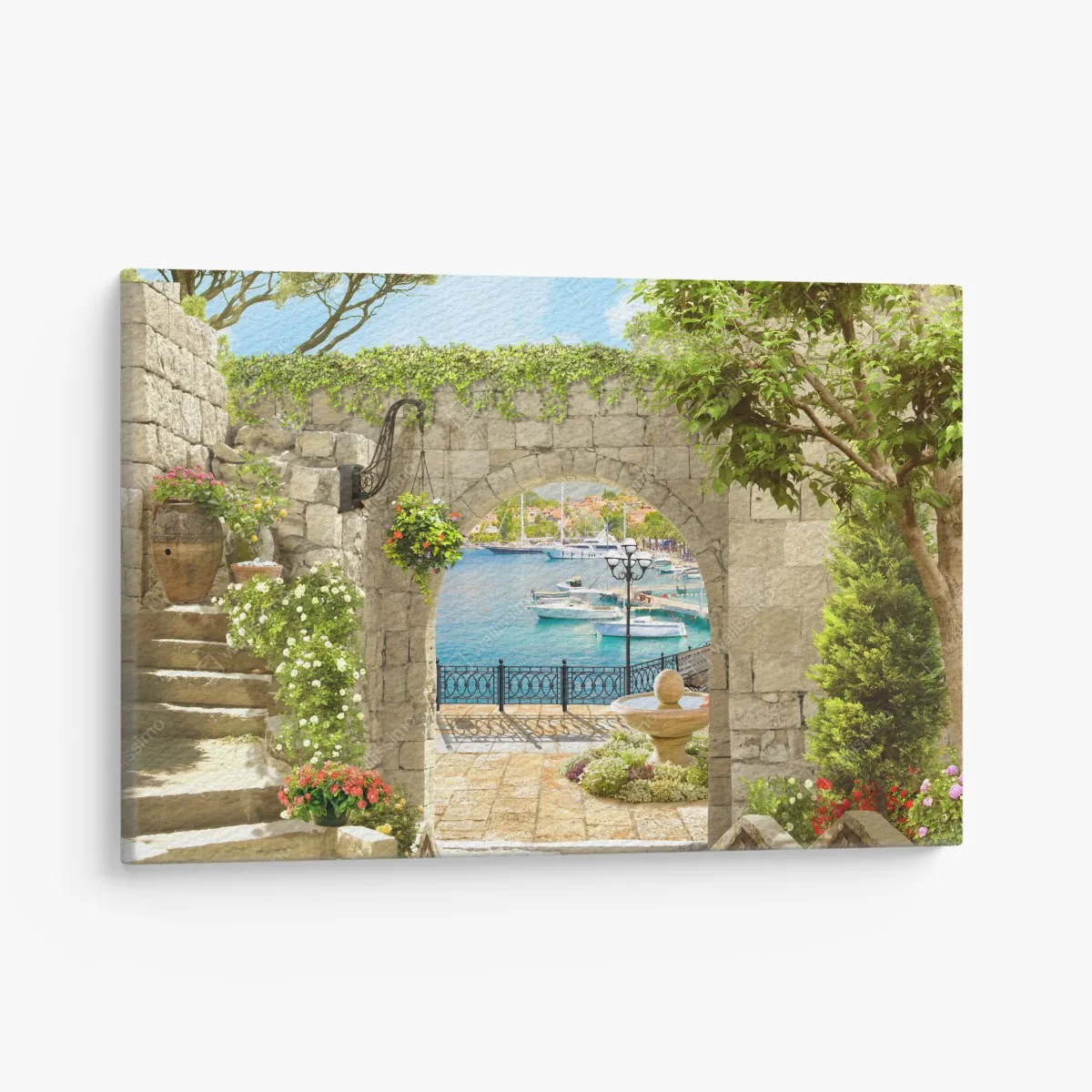 Obraz na płótnie śródziemnomorski widok przez arkadę – Wallissimo® Obraz na płótnie śródziemnomorski widok przez arkadę – Wallissimo®
