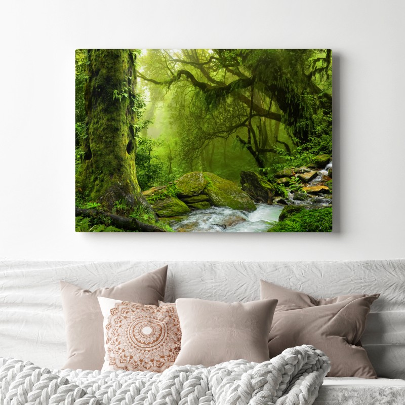 Obraz na płótnie zaczarowany zielony leśny strumień – Wallissimo® Obraz na płótnie zaczarowany zielony leśny strumień – Wallissimo®