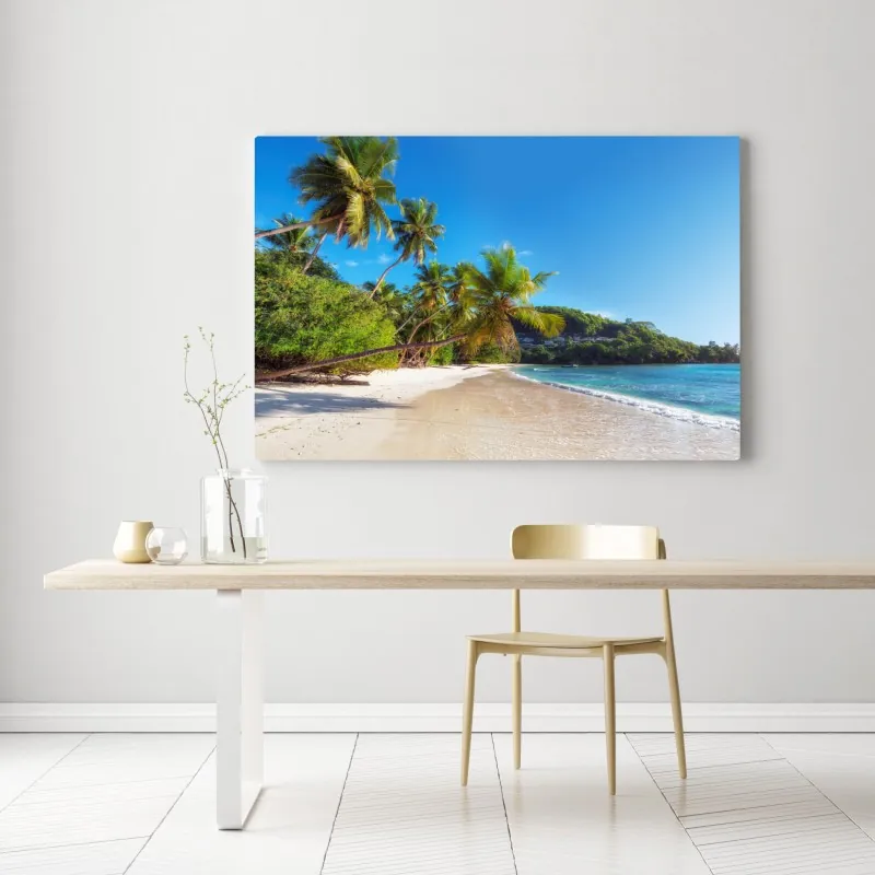 Obraz na płótnie tropikalna plaża z palmami – Wallissimo® Obraz na płótnie tropikalna plaża z palmami – Wallissimo®