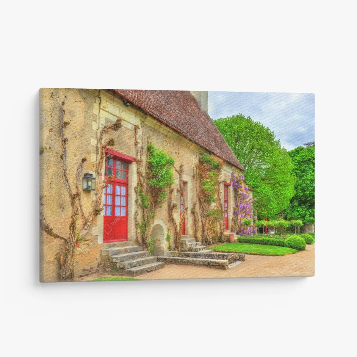 Obraz na płótnie uroczy domek z kwitnącą glicynią – Wallissimo® Obraz na płótnie uroczy domek z kwitnącą glicynią – Wallissimo®