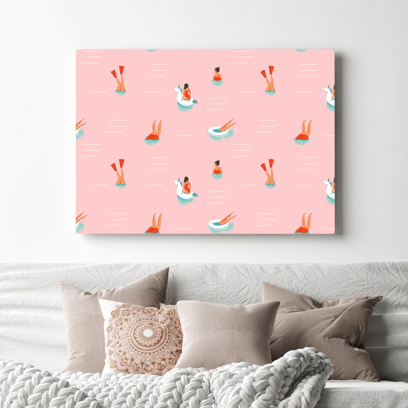 Obraz na płótnie zabawny pastelowy wzór basenowy – Wallissimo® Obraz na płótnie zabawny pastelowy wzór basenowy – Wallissimo®