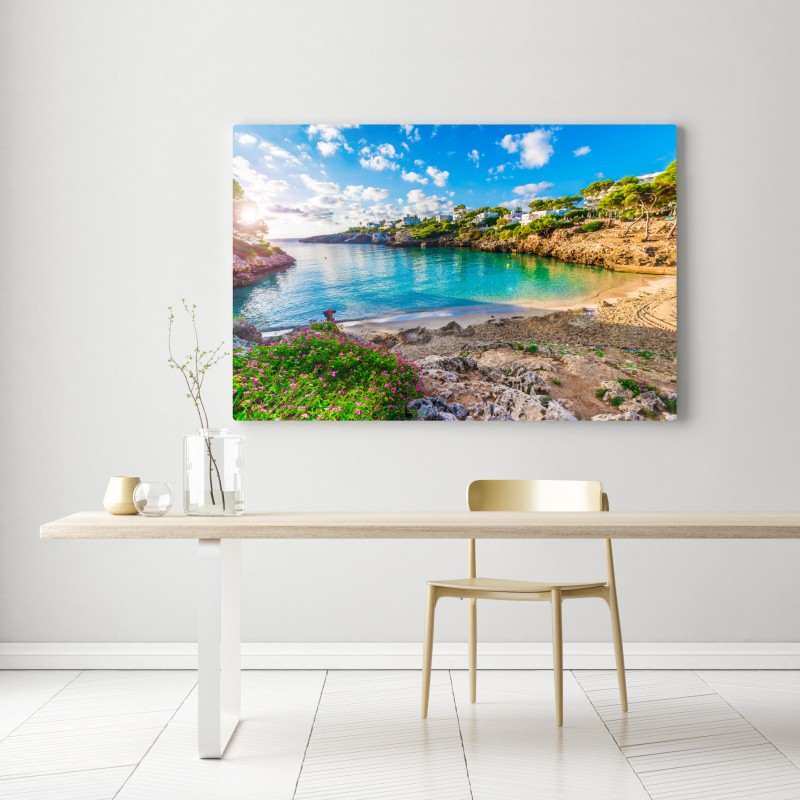 Obraz na płótnie słoneczna Cala Esmeralda zatoka w turkusie – Wallissimo® Obraz na płótnie słoneczna Cala Esmeralda zatoka w turkusie – Wallissimo®
