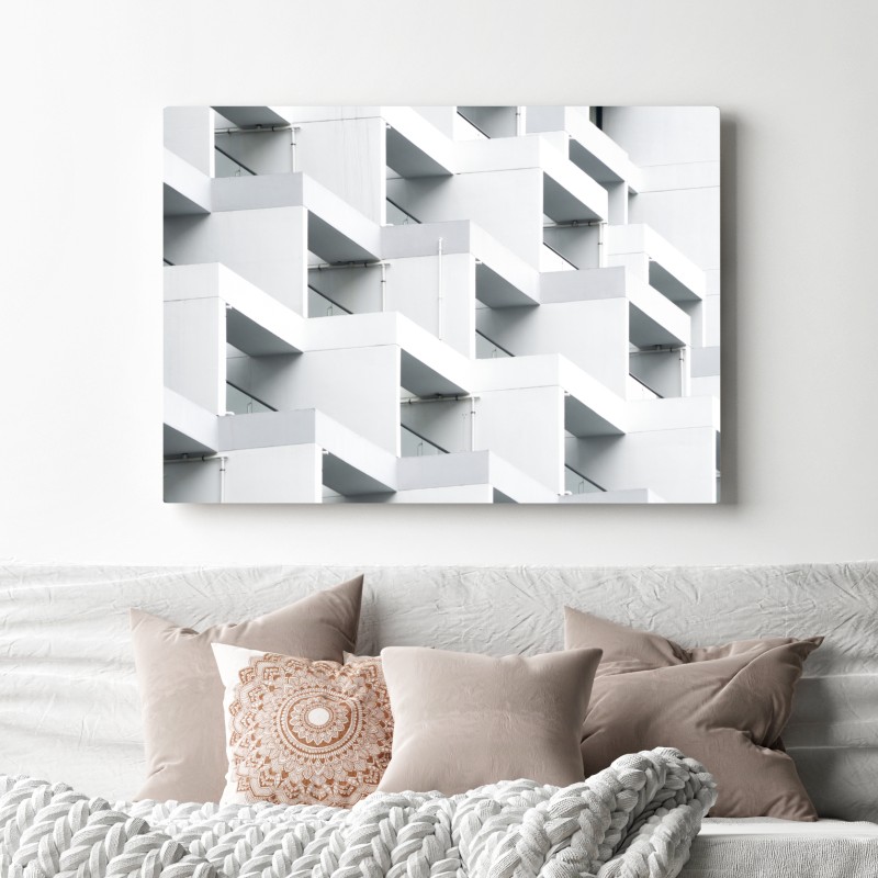 Obraz na płótnie biała betonowa fasada w geometrycznym wzorze – Wallissimo® Obraz na płótnie biała betonowa fasada w geometrycznym wzorze – Wallissimo®