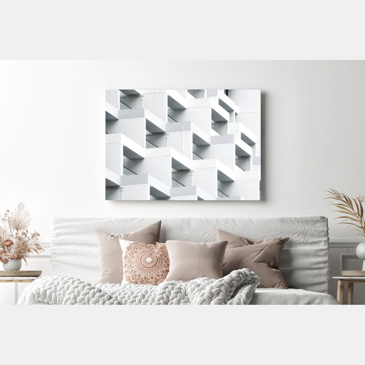 Obraz na płótnie biała betonowa fasada w geometrycznym wzorze – Wallissimo® Obraz na płótnie biała betonowa fasada w geometrycznym wzorze – Wallissimo®