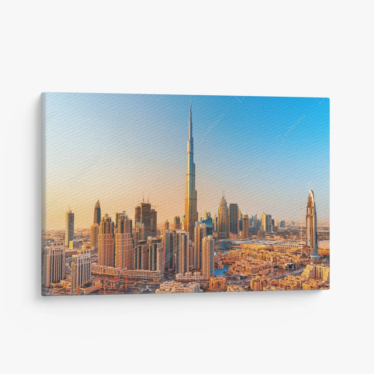 Obraz na płótnie panorama Dubaju o złotej godzinie – Wallissimo® Obraz na płótnie panorama Dubaju o złotej godzinie – Wallissimo®