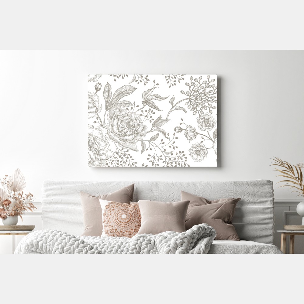 Obraz na płótnie delikatny botaniczny wzór kwiatowy w stylu vintage – Wallissimo® Obraz na płótnie delikatny botaniczny wzór kwiatowy w stylu vintage – Wallissimo®