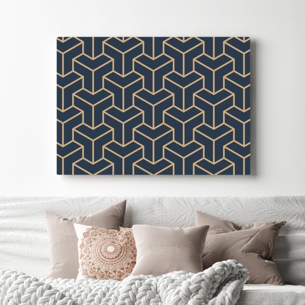 Obraz na płótnie granatowy geometryczny wzór sześcianów – Wallissimo® Obraz na płótnie granatowy geometryczny wzór sześcianów – Wallissimo®