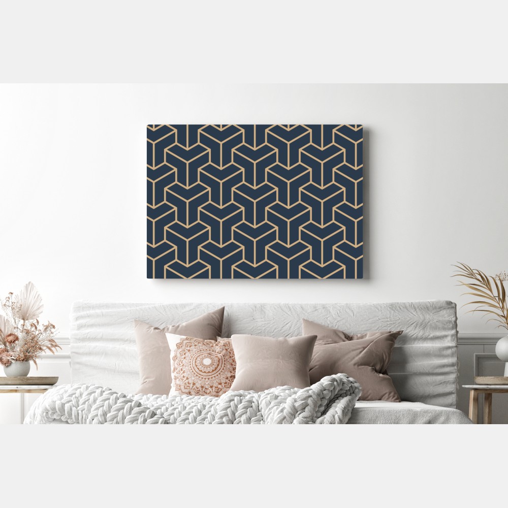 Obraz na płótnie granatowy geometryczny wzór sześcianów – Wallissimo® Obraz na płótnie granatowy geometryczny wzór sześcianów – Wallissimo®